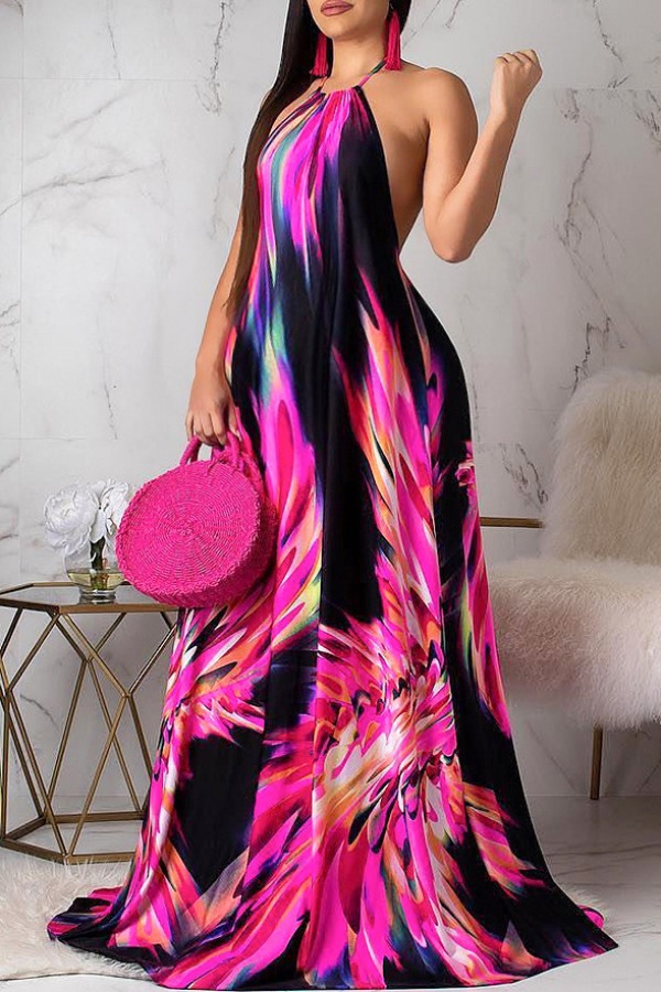 Lovely Stylish Print Red Plus Size Dress