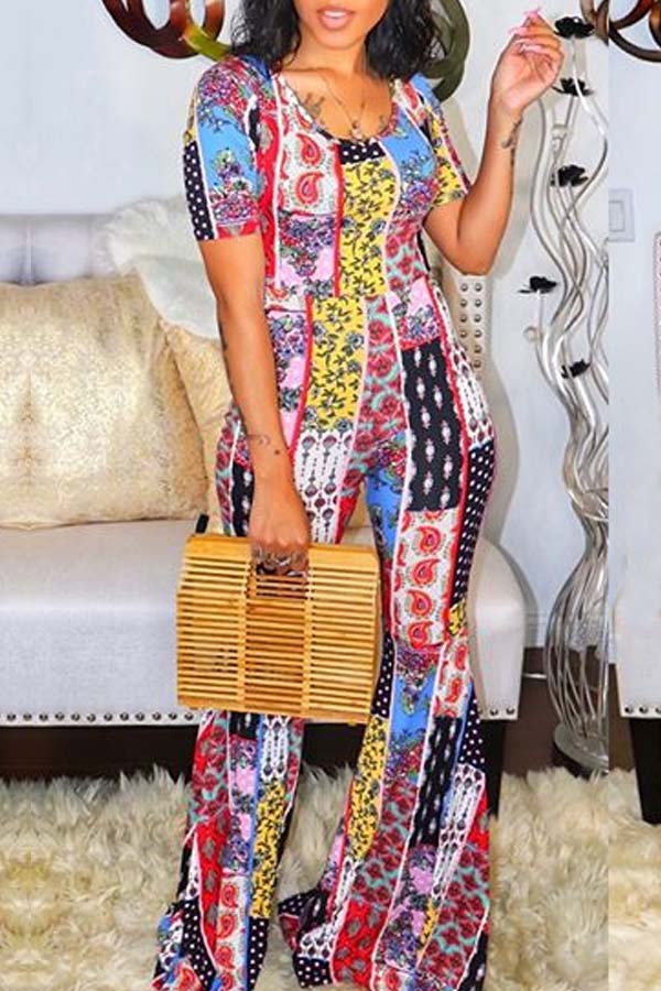 

Lovely Casual Print Multicolor One-piece Jumpsuit, Multi