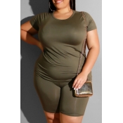 Lovely Casual Basic Army Green Plus Size Two-piece