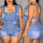 Lovely Sweet Hollow-out Blue Plus Size One-piece R