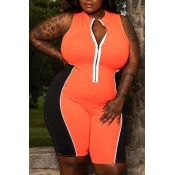 Lovely Trendy Zipper Design Orange Plus Size One-p