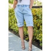 Lovely Leisure Pocket Patched Baby Blue Pants