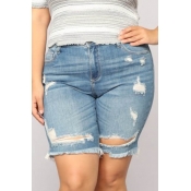 Lovely Stylish Hollow-out Blue Plus Size Shorts