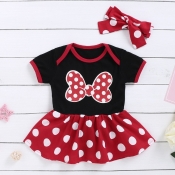 Lovely Sweet Dot Print Black Girl Knee Length Dres