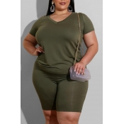Lovely Casual Basic Army Green Plus Size Two-piece