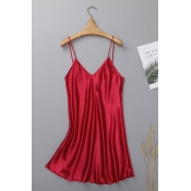 Lovely Sexy Basic Wine Red Sleepwear