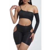 Lovely Trendy Hollow-out Black One-piece Romper