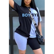 Lovely Casual Patchwork Black Two-piece Shorts Set