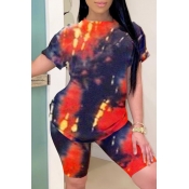 Lovely Casual Tie-dye Red Two-piece Shorts Set