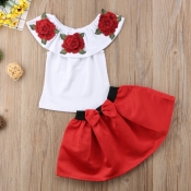 Lovely Trendy Print Red Girl Two-piece Shorts Set