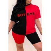 Lovely Leisure Letter Patchwork Red Plus Size Two-