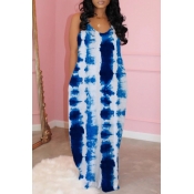 Lovely Casual Tie-dye Blue Maxi Dress