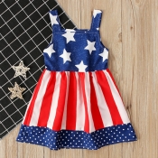 Lovely Casual Print Red Girl Knee Length Dress