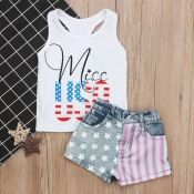 Lovely Casual Print White Girl Two-piece Shorts Se