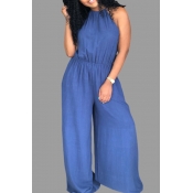 Lovely Stylish Loose Blue Plus Size One-piece Jump