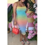 Lovely Casual Striped Multicolor Mid Calf Dress