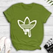 Lovely Casual O Neck Print Green T-shirt