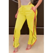 Lovely Casual Side High Slit Yellow Pants