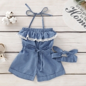 Lovely Sweet Lace-up Blue Girl One-piece Romper