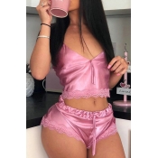 Lovely Sexy Lace Hem Pink Babydolls