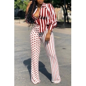 Lovely Casual Striped Print Red Two-piece Pants Se