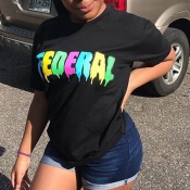 Lovely Casual Letter Black T-shirt