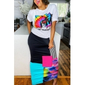 Lovely Leisure Print Patchwork White Ankle Length 