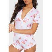 Lovely Leisure Print White One-piece Romper