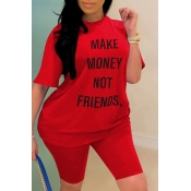 Lovely Casual Letter Red Plus Size Two-piece Short