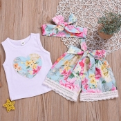 Lovely Stylish Print White Girl Two-piece Shorts S