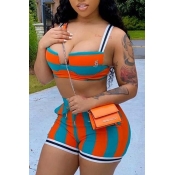 LW SXY Striped Orange Two-piece Shorts Set