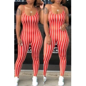 Lovely Stylish Striped Red One-piece Jumpsuit