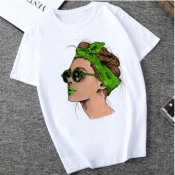 Lovely Casual O Neck Print Green T-shirt