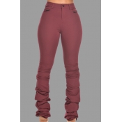 Lovely Casual Fold Design Wine Red Plus Size Pants