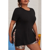 Lovely Casual Side Slit Black Plus Size T-shirt