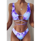 Lovely Tie-dye Purple Two-piece Swimsuit