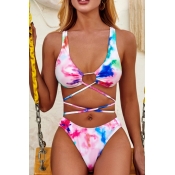 Lovely Tie-dye White Two-piece Swimsuit