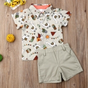 Lovely Casual Print Grey Boy Two-piece Shorts Set