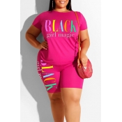 Lovely Leisure Letter Print Pink Plus Size Two-pie