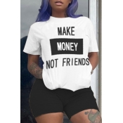 LW Casual Letter Print Black Two-piece Shorts Set
