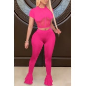 Lovely Stylish Patchwork Rose Red Two-piece Pants 