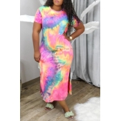 lovely Casual Tie-dye Pink Mid Calf Dress