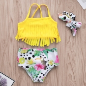 lovely Plants Print Yellow Girl Two-piece Swimsuit