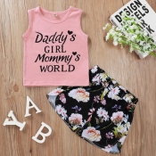 lovely Sweet Letter Print Pink Girl Two-piece Shor