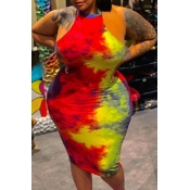 lovely Stylish Tie-dye Multicolor Knee Length Plus