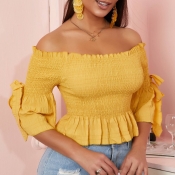 lovely Trendy Fold Design Yellow Blouse