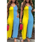 lovely Leisure Patchwork Yellow One-piece Jumpsuit
