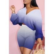 lovely Casual Gradual Change Blue Plus Size Two-pi