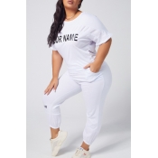 lovely Leisure Letter White Plus Size Two-piece Pa