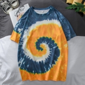 lovely Casual O Neck Tie-dye Yellow T-shirt